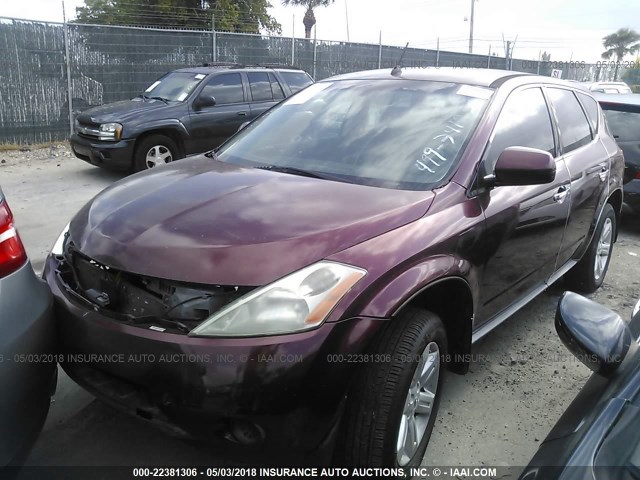 JN8AZ08TX7W507704 - 2007 NISSAN MURANO SL/SE/S MAROON photo 2