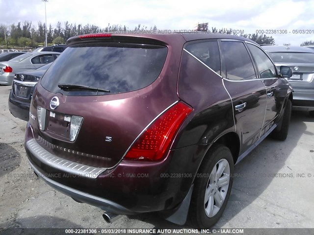 JN8AZ08TX7W507704 - 2007 NISSAN MURANO SL/SE/S MAROON photo 4