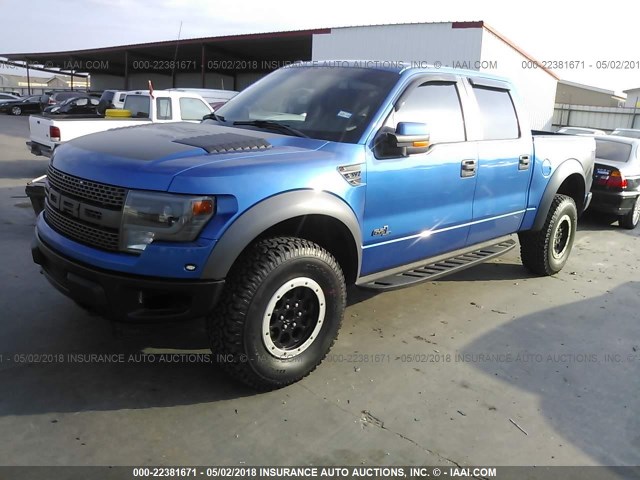 1FTFW1R60EFD09459 - 2014 FORD F150 SVT RAPTOR BLUE photo 2