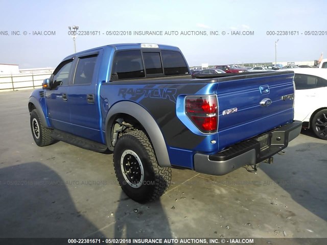 1FTFW1R60EFD09459 - 2014 FORD F150 SVT RAPTOR BLUE photo 3