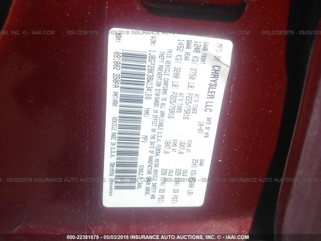 1J8GP28K38W134188 - 2008 JEEP LIBERTY 红色 照片 9