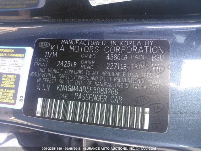 KNAGM4AD5F5083266 - 2015 KIA OPTIMA HYBRID BLACK photo 9