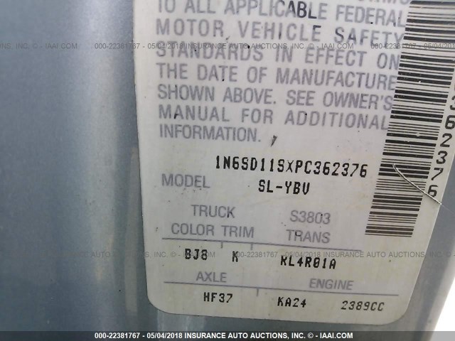 1N6SD11SXPC362376 - 1993 NISSAN TRUCK SHORT WHEELBASE SILVER photo 9