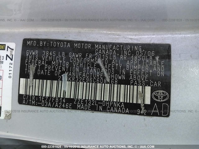 2T1KR32E96C608168 - 2006 TOYOTA COROLLA MATRIX XR SILVER photo 9