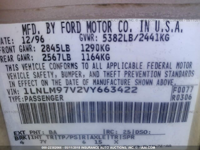 1LNLM97V2VY663422 - 1997 LINCOLN CONTINENTAL  Қоңыр фото 9