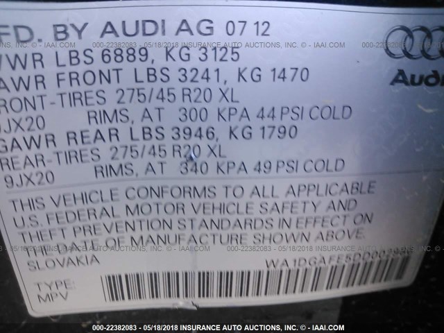 WA1DGAFE5DD002986 - 2013 AUDI Q7 PRESTIGE BLACK photo 9