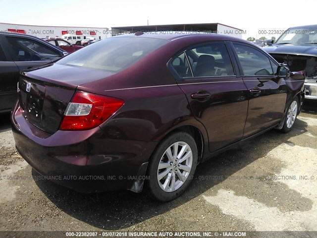 19XFB2F91CE073251 - 2012 HONDA CIVIC EXL მუქწითელი ფოტო 4