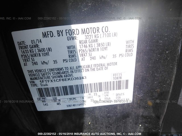 1FTFX1CF6EKD36243 - 2014 FORD F150 SUPER CAB BLACK photo 9