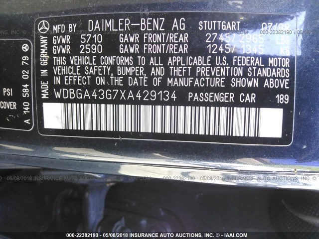 WDBGA43G7XA429134 - 1999 MERCEDES-BENZ S 420 Dark Blue photo 9