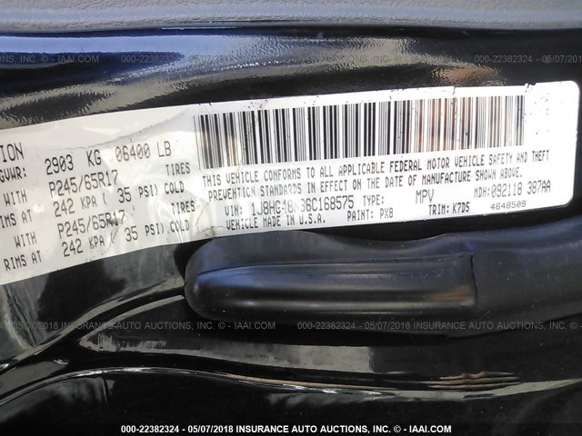 1J8HG48N36C168575 - 2006 JEEP COMMANDER BLACK photo 9