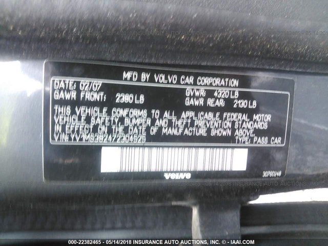 YV1MS382472304525 - 2007 VOLVO S40 2.4I GRAY photo 9