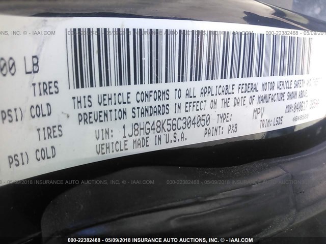 1J8HG48K56C304050 - 2006 JEEP COMMANDER შავი ფოტო 9