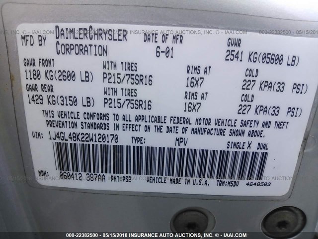 1J4GL48K22W120170 - 2002 JEEP LIBERTY SPORT Gümüş foto 9