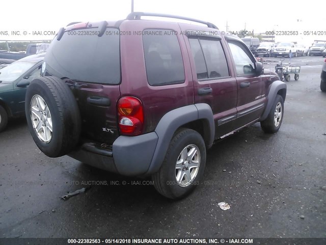 1J4GL48K43W708217 - 2003 JEEP LIBERTY SPORT/FREEDOM მუქწითელი ფოტო 4