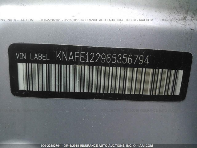 KNAFE122965356794 - 2006 KIA NEW SPECTRA LX/EX SILVER photo 9