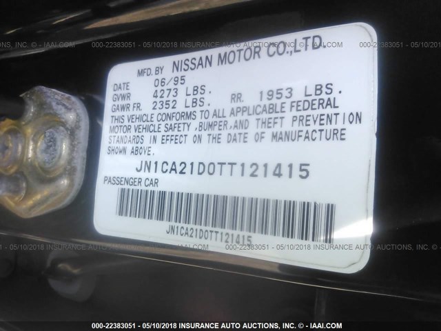 JN1CA21D0TT121415 - 1996 NISSAN MAXIMA GLE/GXE/SE BLACK photo 9