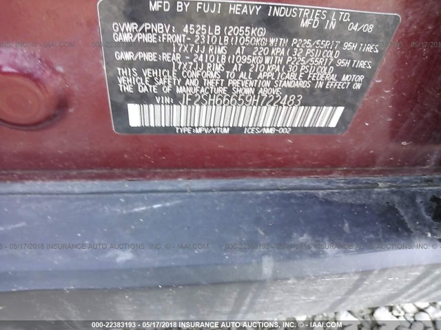 JF2SH66659H722483 - 2009 SUBARU FORESTER 2.5XT LIMITED RED photo 9