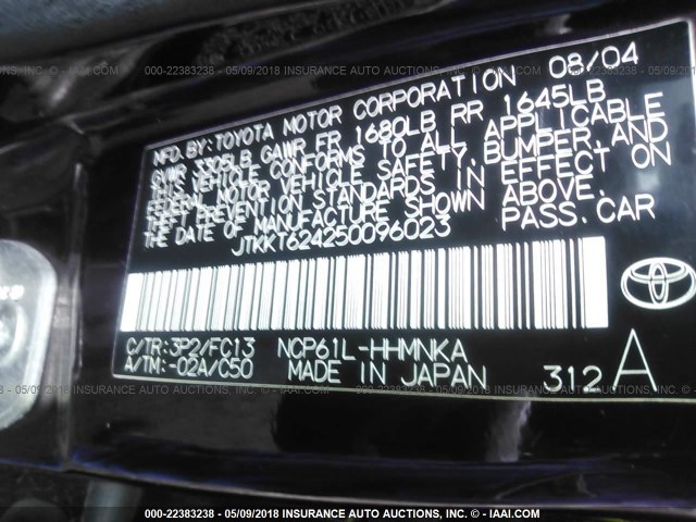 JTKKT624250096023 - 2005 TOYOTA SCION XA 紫色 照片 9