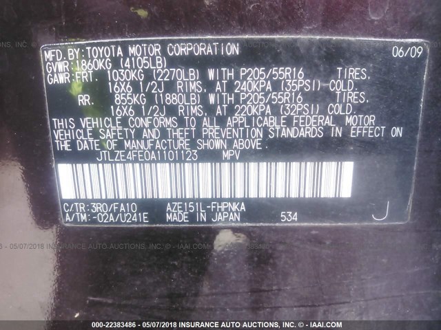 JTLZE4FE0A1101123 - 2010 TOYOTA SCION XB PURPLE photo 9