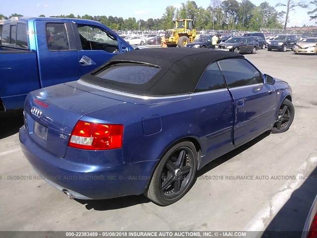 WAUAT48H43K013241 - 2003 AUDI A4 3.0 CABRIOLET BLUE photo 4