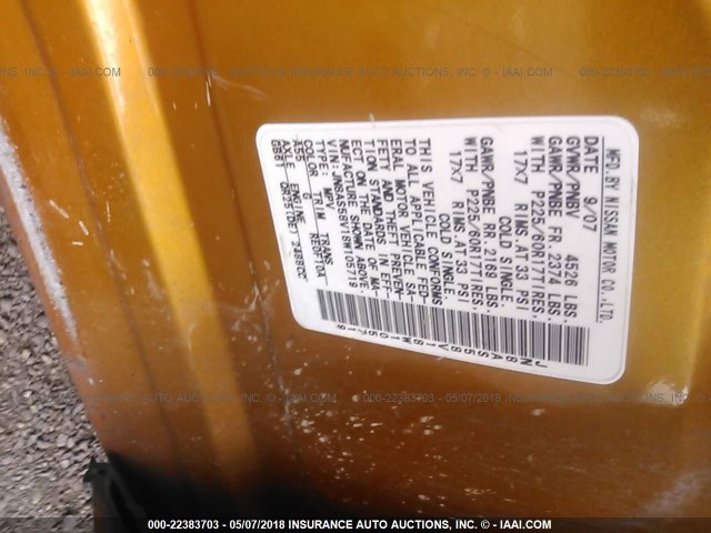 JN8AS58V18W105719 - 2008 NISSAN ROGUE S/SL ORANGE photo 9