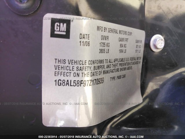 1G8AL58F97Z170939 - 2007 SATURN ION LEVEL 3 WHITE photo 9