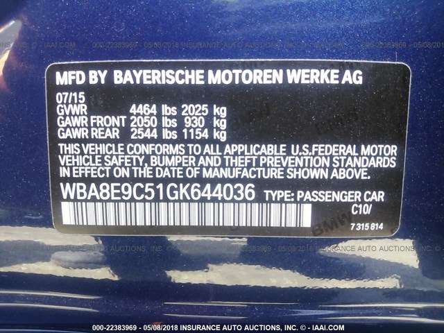 WBA8E9C51GK644036 - 2016 BMW 328 I SULEV BLACK photo 9