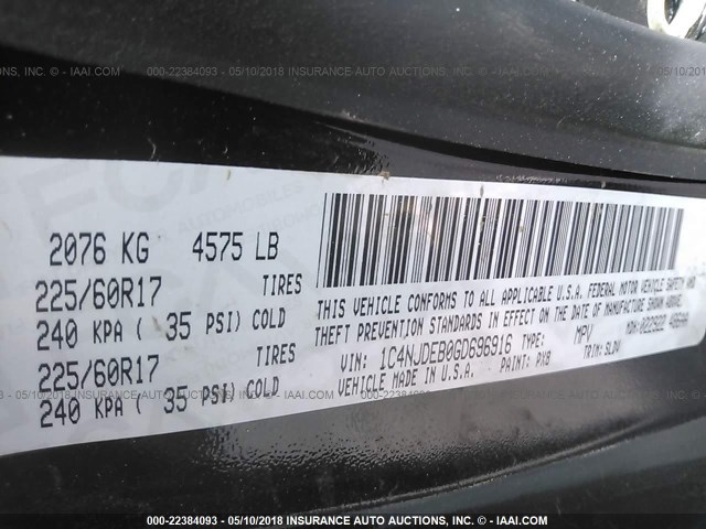 1C4NJDEB0GD696916 - 2016 JEEP COMPASS LATITUDE 黑色 照片 9