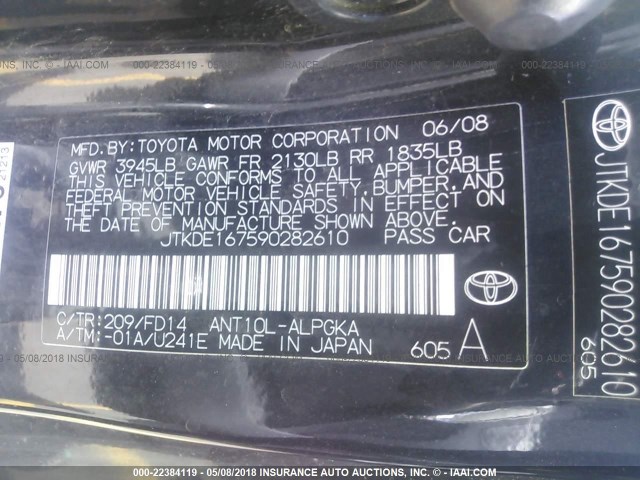 JTKDE167590282610 - 2009 TOYOTA SCION TC 黑色 照片 9