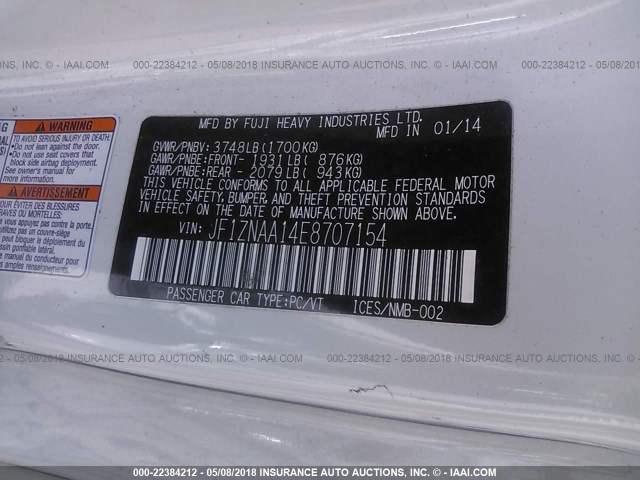 JF1ZNAA14E8707154 - 2014 TOYOTA SCION FR-S თეთრი ფოტო 9