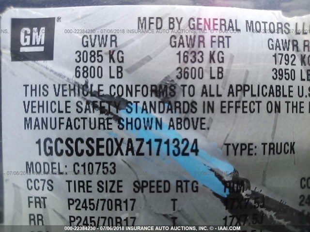 1GCSCSE0XAZ171324 - 2010 CHEVROLET SILVERADO C1500 LT GRAY photo 9