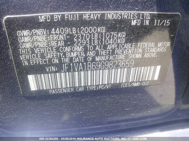 JF1VA1B69G9823659 - 2016 SUBARU WRX BLUE photo 9