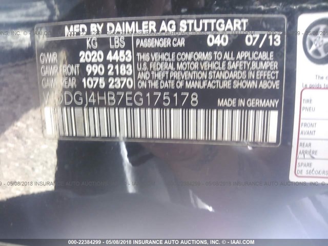 WDDGJ4HB7EG175178 - 2014 MERCEDES-BENZ C 250 BLACK photo 9