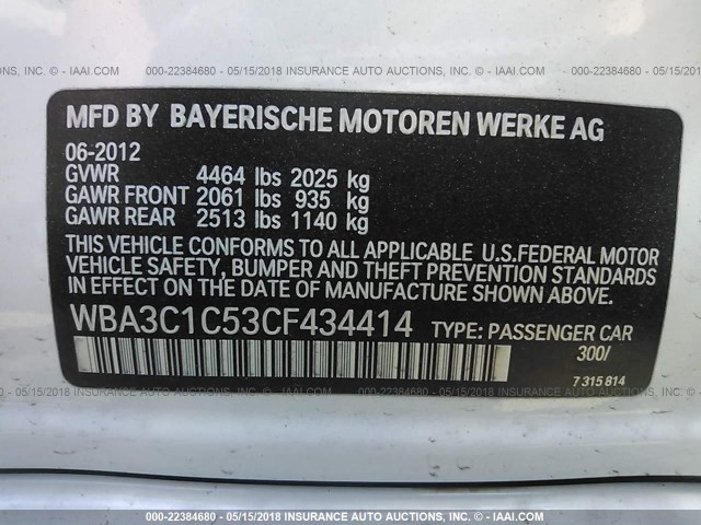 WBA3C1C53CF434414 - 2012 BMW 328 I SULEV WHITE photo 9