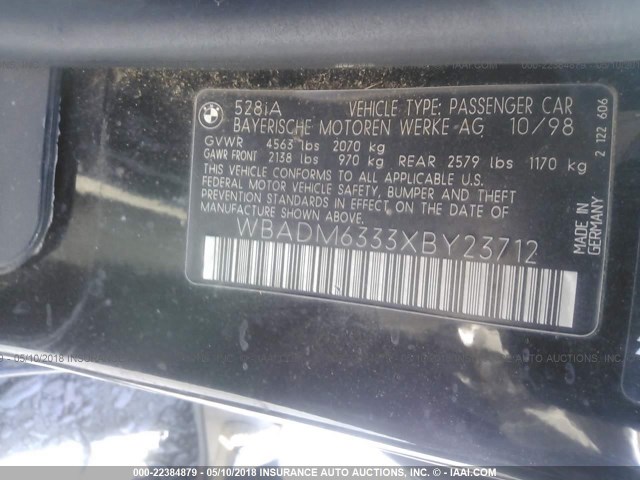 WBADM6333XBY23712 - 1999 BMW 528 I AUTOMATIC Qara foto 9