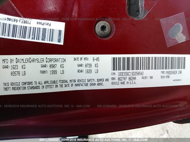 1B3ES56C15D250542 - 2005 DODGE NEON SXT RED photo 9