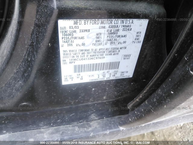 1FMCU04133KC97659 - 2003 FORD ESCAPE LIMITED BLACK photo 9