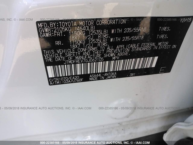 JTMDFREV7GJ062105 - 2016 TOYOTA RAV4 LIMITED Ağ foto 9