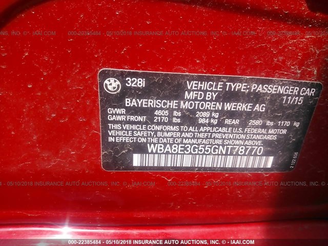 WBA8E3G55GNT78770 - 2016 BMW 328 XI SULEV RED photo 9