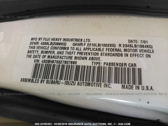 4S3BH675527607690 - 2002 SUBARU LEGACY OUTBACK AWP 白色 照片 9