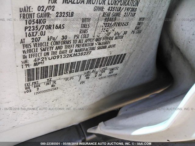 4F2YU09132KM38277 - 2002 MAZDA TRIBUTE LX/ES თეთრი ფოტო 9