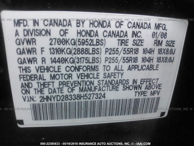2HNYD28338H527324 - 2008 ACURA MDX TECHNOLOGY BLACK photo 9