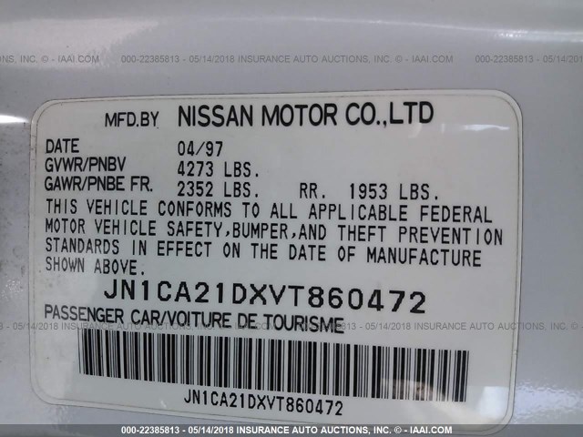 JN1CA21DXVT860472 - 1997 NISSAN MAXIMA GLE/GXE/SE WHITE photo 9