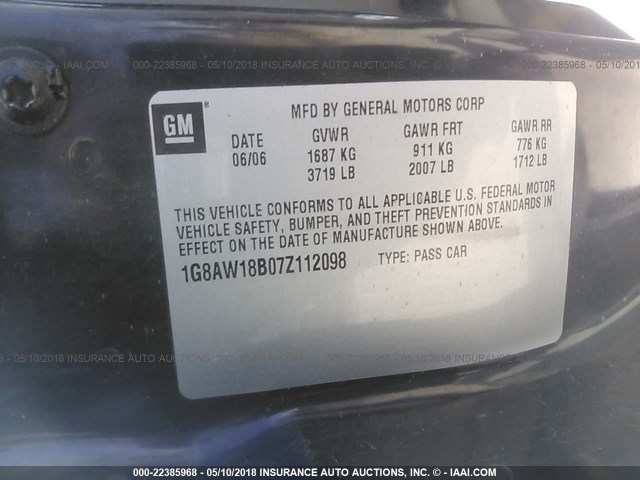 1G8AW18B07Z112098 - 2007 SATURN ION LEVEL 3 SILVER photo 9