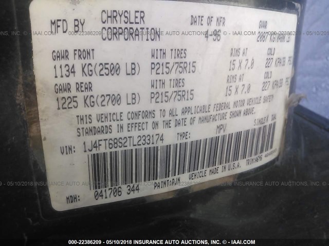 1J4FT68S2TL233174 - 1996 JEEP CHEROKEE SPORT/CLASSIC მწვანე ფოტო 9