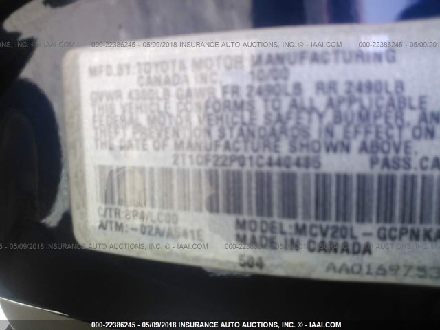 2T1CF22P01C440485 - 2001 TOYOTA CAMRY SOLARA SE/SLE ლურჯი ფოტო 9