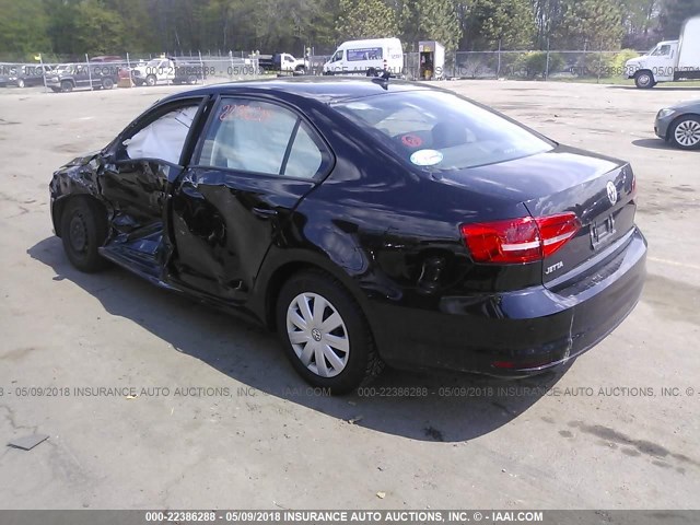 3VW2K7AJ2FM304937 - 2015 VOLKSWAGEN JETTA S BLACK photo 3