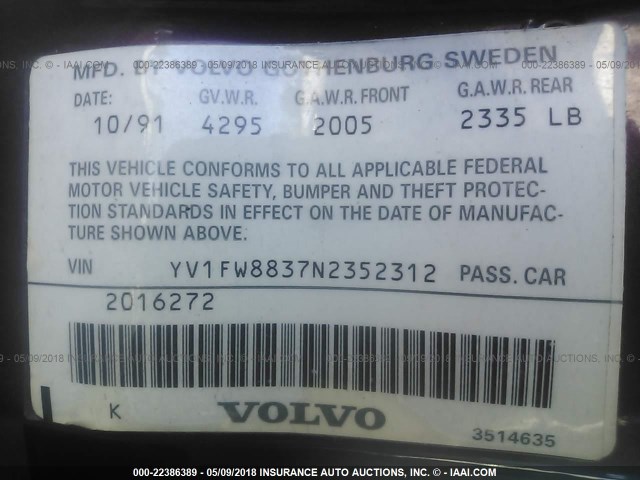 YV1FW8837N2352312 - 1992 VOLVO 740 Granate foto 9