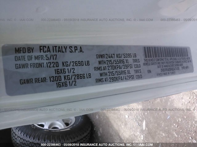 ZFBERFAB9H6G47459 - 2017 RAM PROMASTER CITY  WHITE photo 9