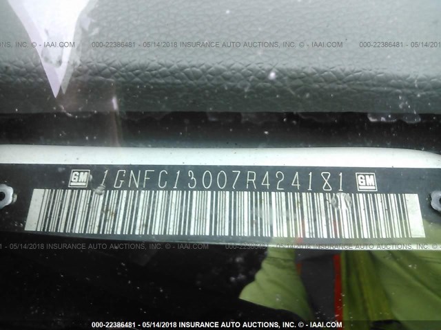 1GNFC13007R424181 - 2007 CHEVROLET TAHOE C1500 WHITE photo 9